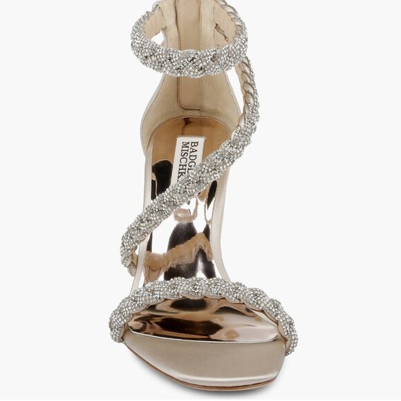 NEW  Badgley Mischka Collection Fenix Embellished Ankle Strap Sandal Soft Gold - Picture 4 of 8